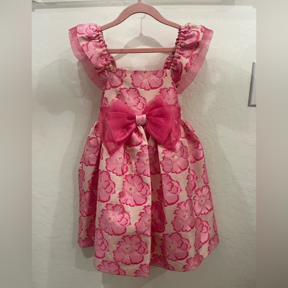 Bonnie Jean Pink Jacquard Dress with Bow Sz 6